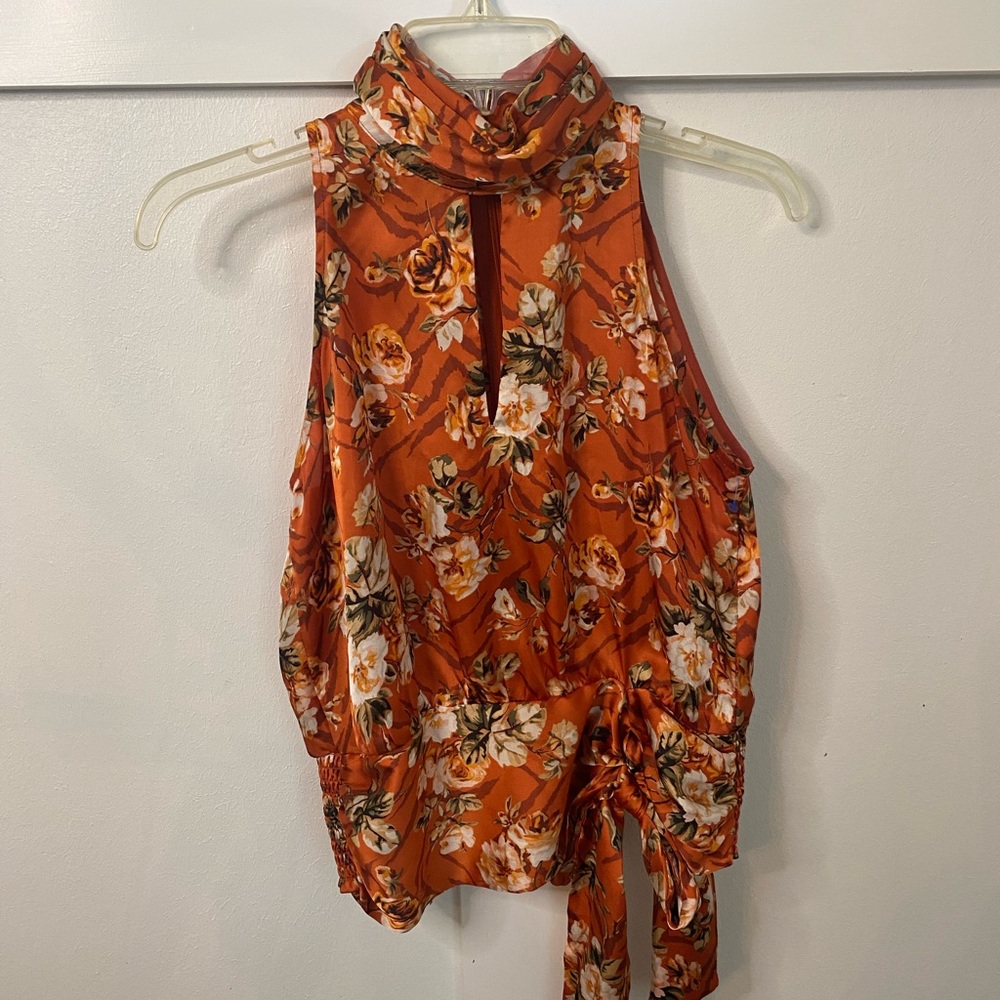 WHBM Sleeveless Keyhole FLORAL TIE WAIST Halter TOP | Sz 2